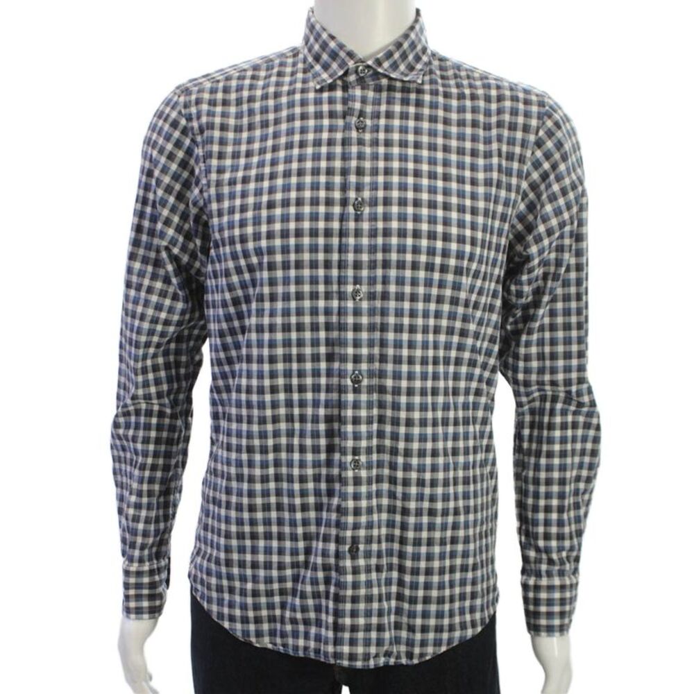 Zegna Sport Mens Button Up Check Cotton Collared Long Sleeve Shirt Size M